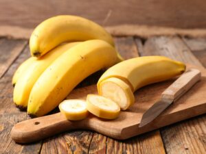 Banana on cutting board